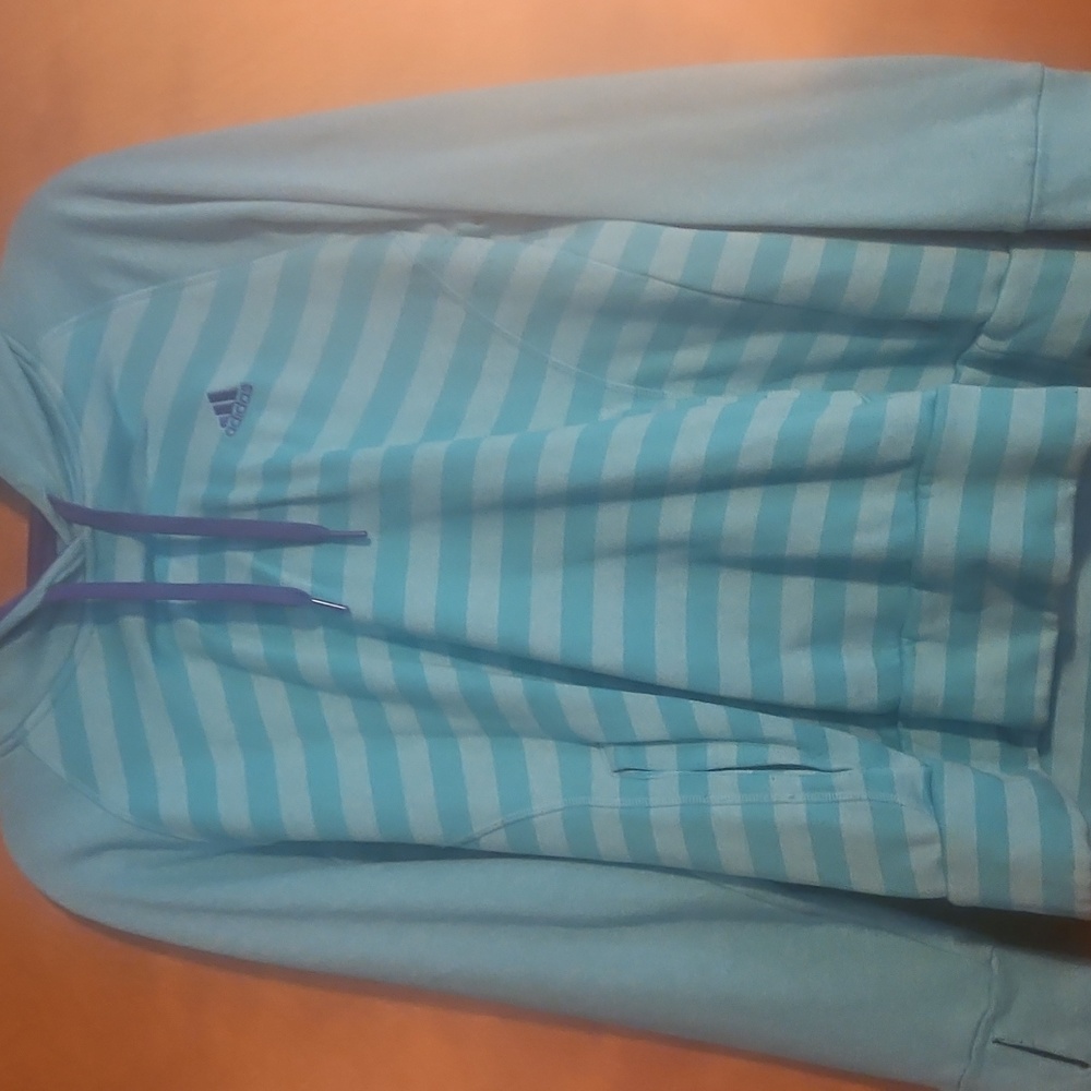 Women's Size Large Adidas Ultimate Hoodie - Mint Stripes with Purple Details
